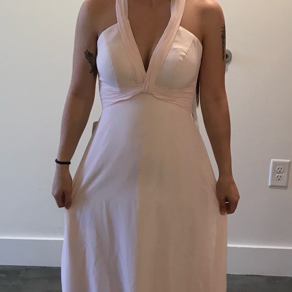 Azazie Bridesmaid Dress | Blushing Pink | Custom Size 4 | Chiffon | Floor Length - Picture 4 of 4